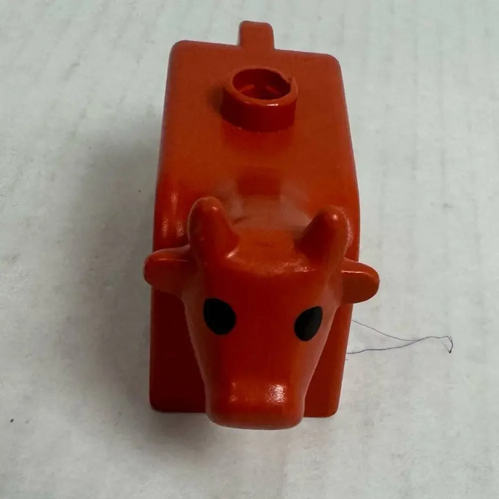 Vintage Duplo Bull Figure Farm Animal Toy Block Brown Red